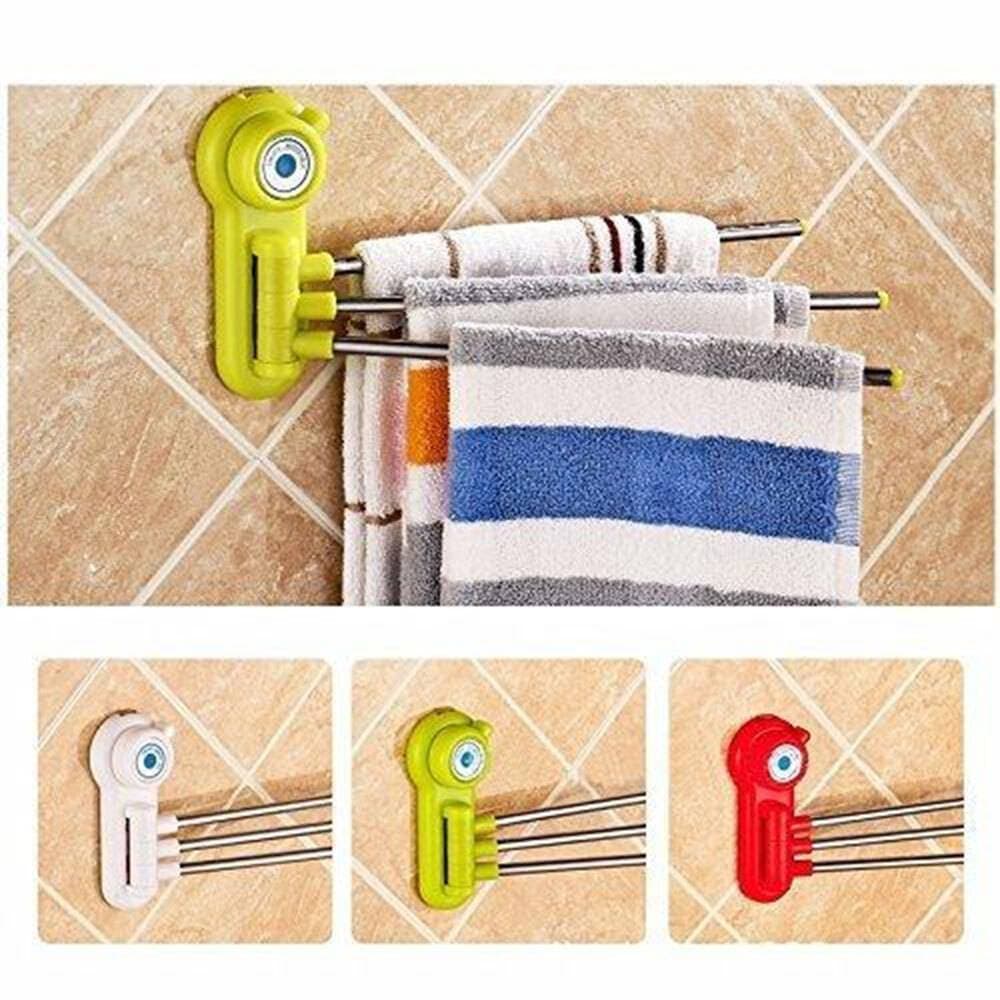 Towel Hanger for bathroom Suction cup Rotating 3 Swing Arm Wall Hanger