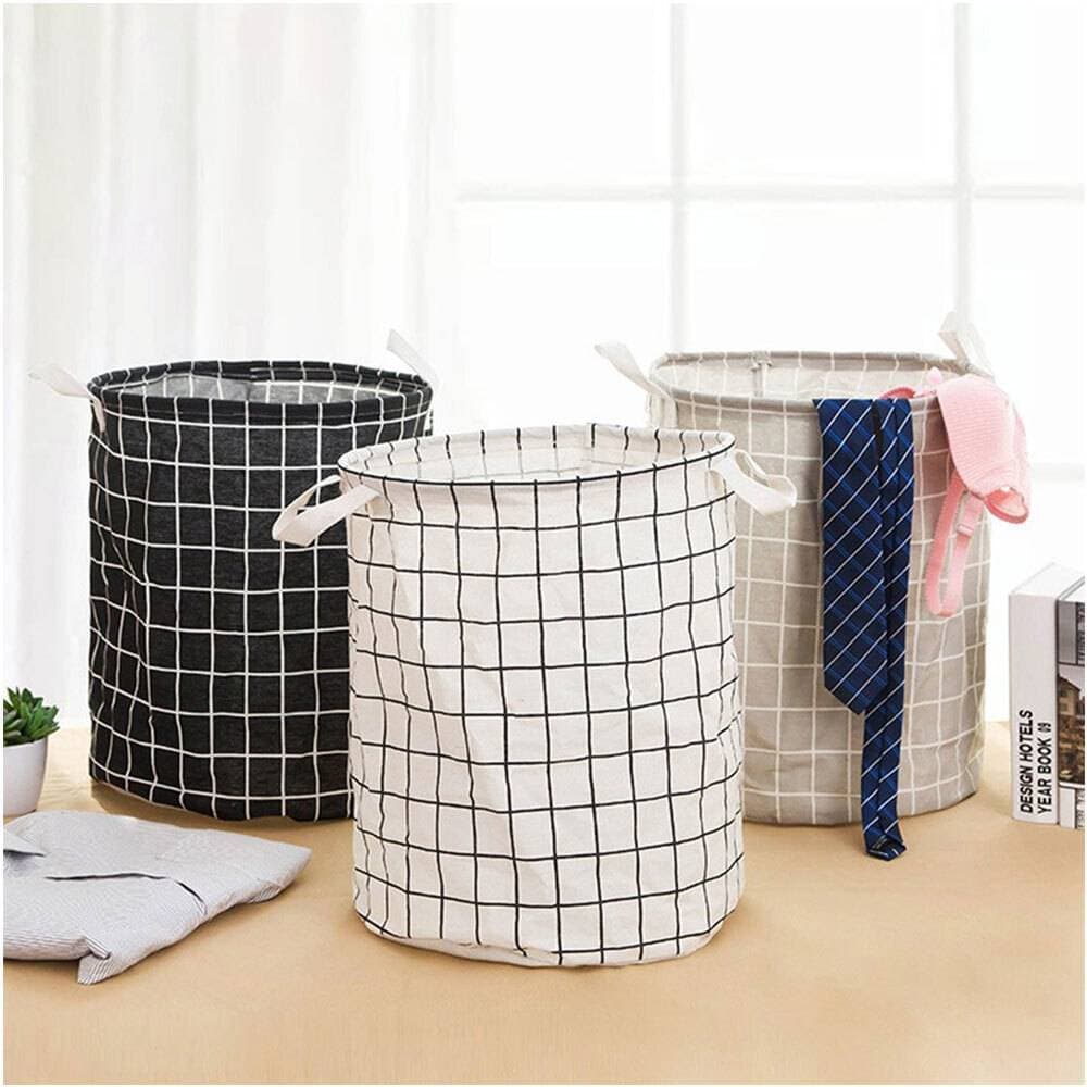 Folding Fabric Laundry Basket Dirty Clothes Toy Storage Basket With Handle - Multi