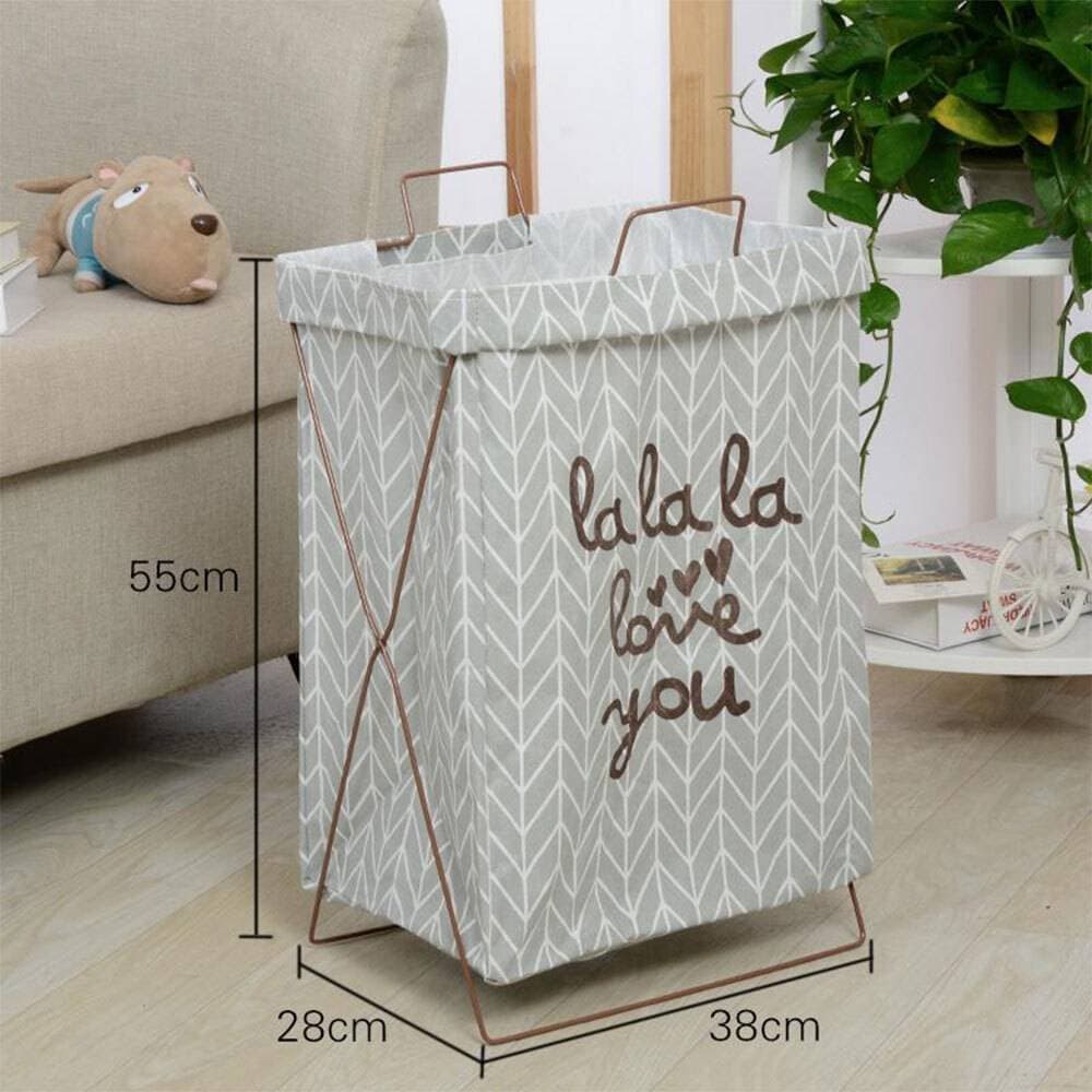 Colorful Wording Decorative Hamper Laundry Basket on Metal Stand - Grey