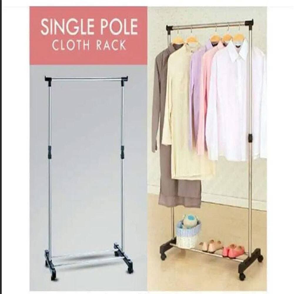 Stainless Steel Single Pole Cloth hanging Rack with Shoe Stand Laundry Rack With Tire