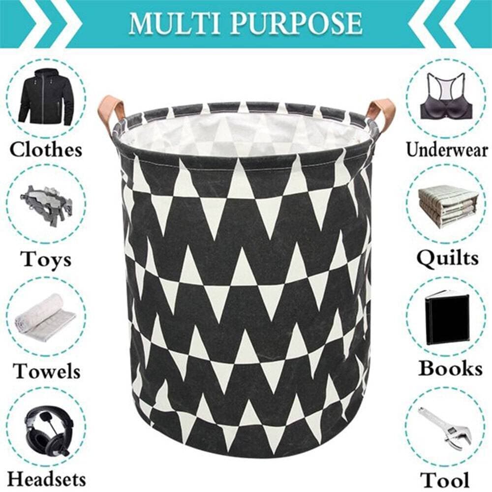 Folding Fabric Waterproof Laundry Basket Dirty Clothes Basket With Handle Good Quality - Black & White