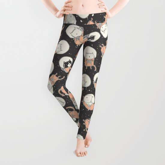 Cat Astronaunt  Leggings Jersey Fabric For Ladies