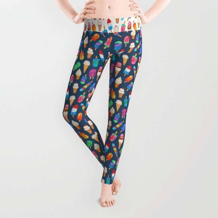 Summer Pop and Ice Cream Leggings Jersey Fabric For Ladies