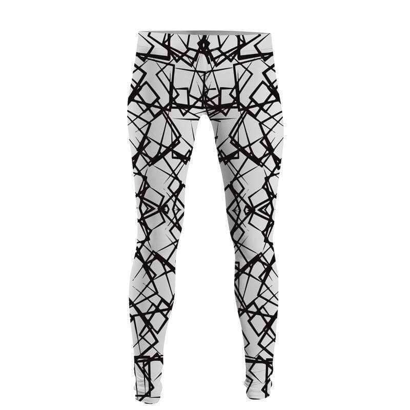 Black and White Lines Leggings Jersey Fabric For Ladies - White & Black