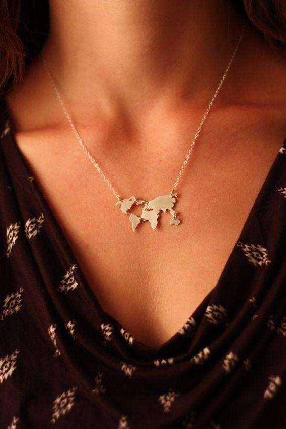 World Map Necklace For Women