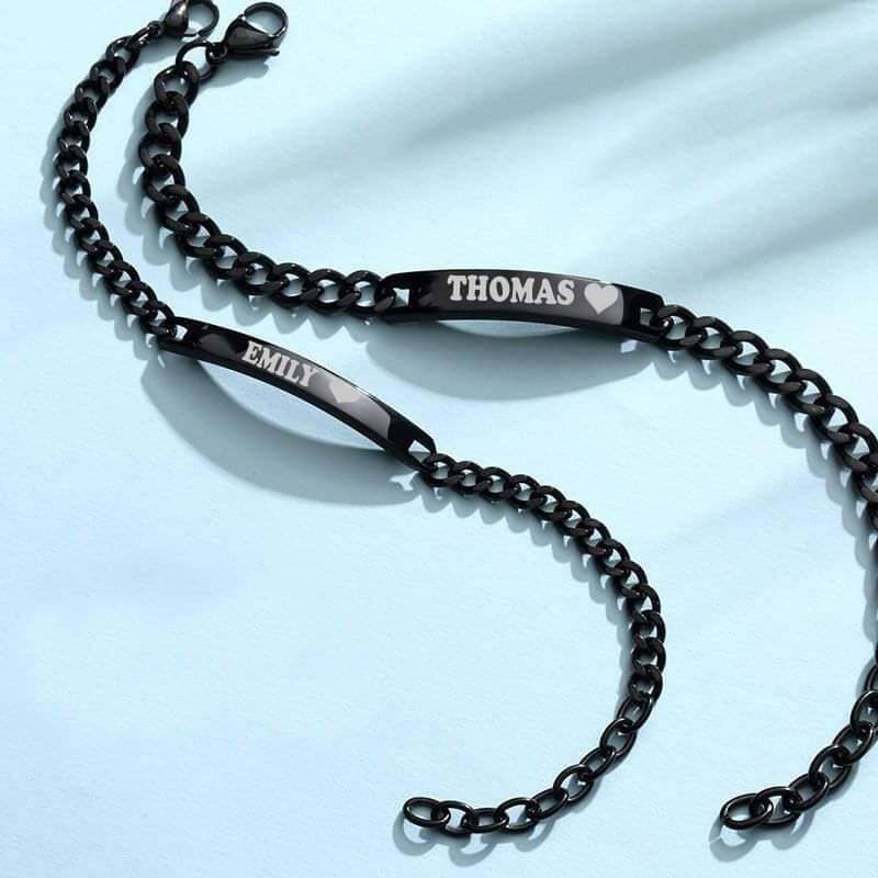 Customized Name ID Black Bracelet For Couple - Pack of 2 Pieces