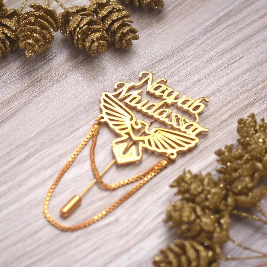 Customize Name Eagle Brooch With Lapel Pin For Men - Nawab