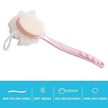Soft Fur Long Handle Body Scrubber Bath Brush With Loofah