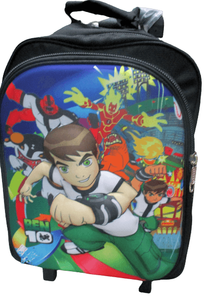 3D-Cartoon Character Trolley School Bag - Black