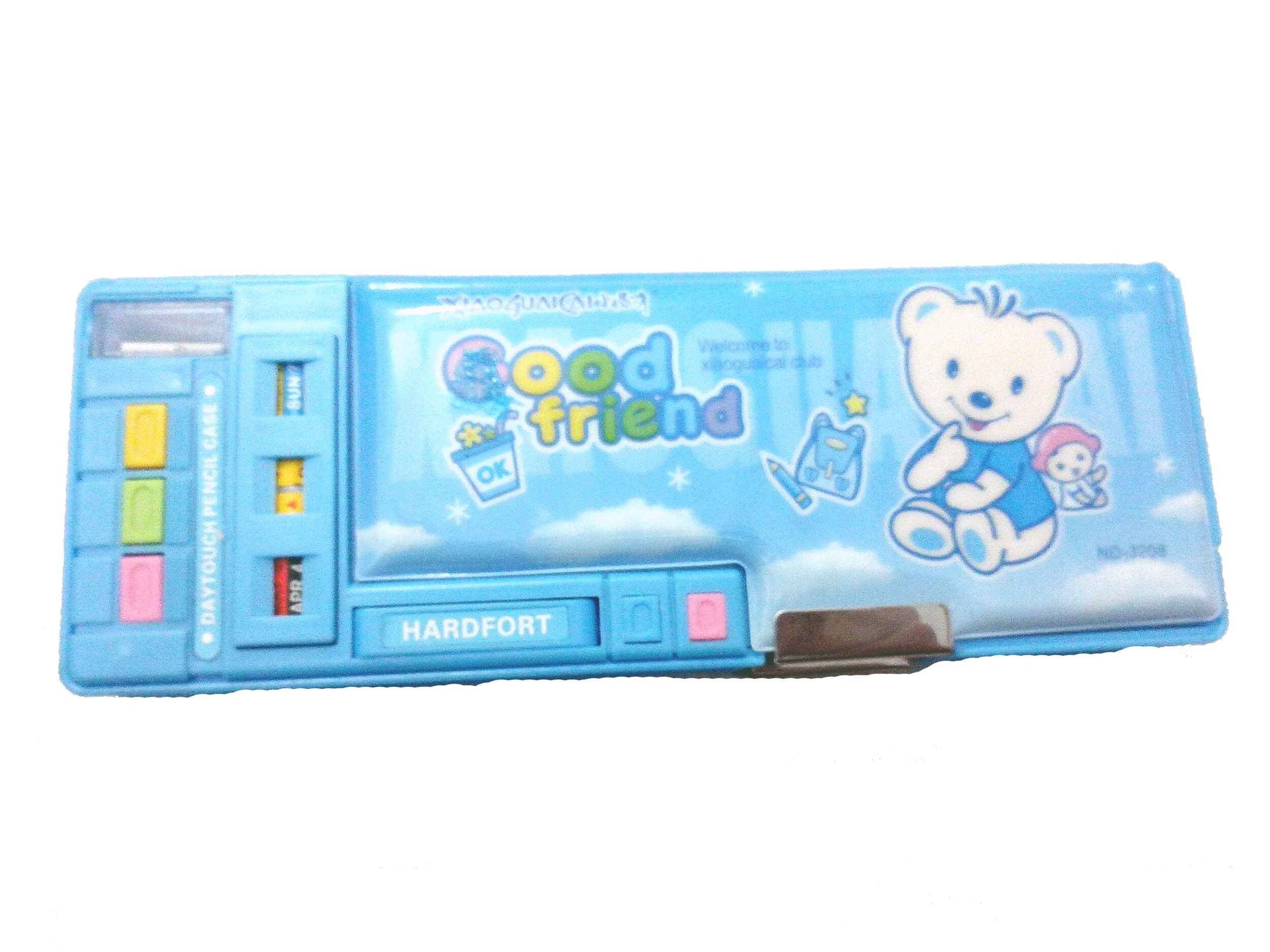 Small Button Fancy Pencil Box For Kids - Blue