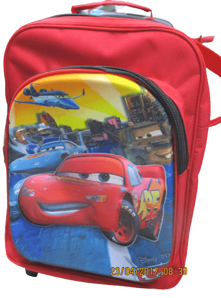 3D-Cartoon Character Trolley School Bag - Red