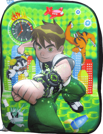 3D-Cartoon Character Ben Ten School Bag - Black & Green