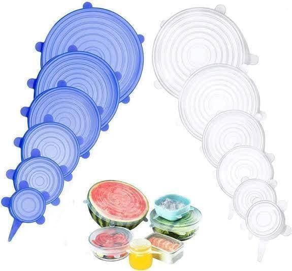 Food Silicone Cover Reusable Lids Caps - Set of 6 PCS