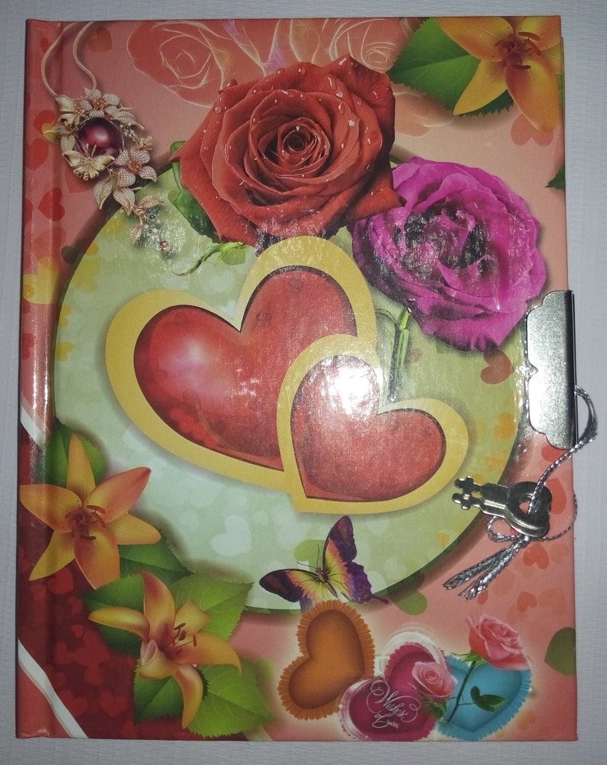 Colourful Fancy Lock Heart & Roses Diary - Mini TR14342018