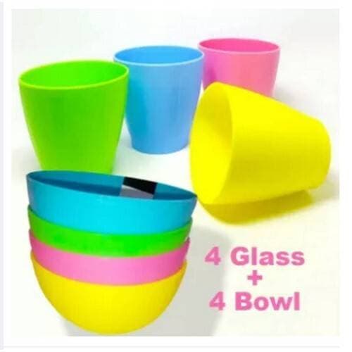 Pack Of 8 - Stylish And Durable Plastic Bowls/Glass/Cup Set For Kids
