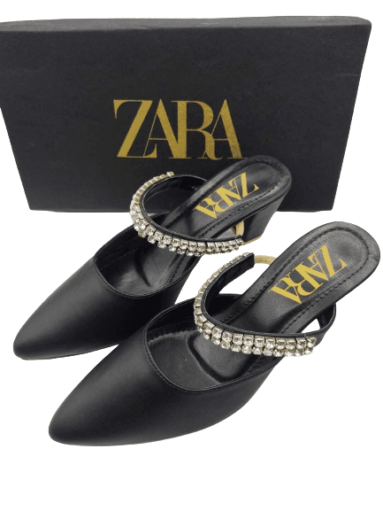 Comfortable Mules Pumps Pointed Toe Heel Stylish Stones Embellishment