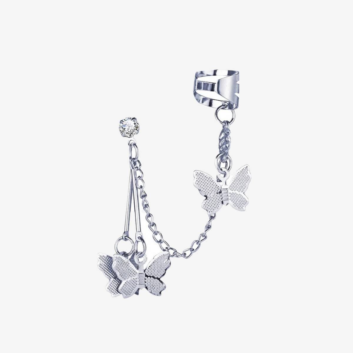 Silver Butterfly Clip Earrings For Women - 1 Pair