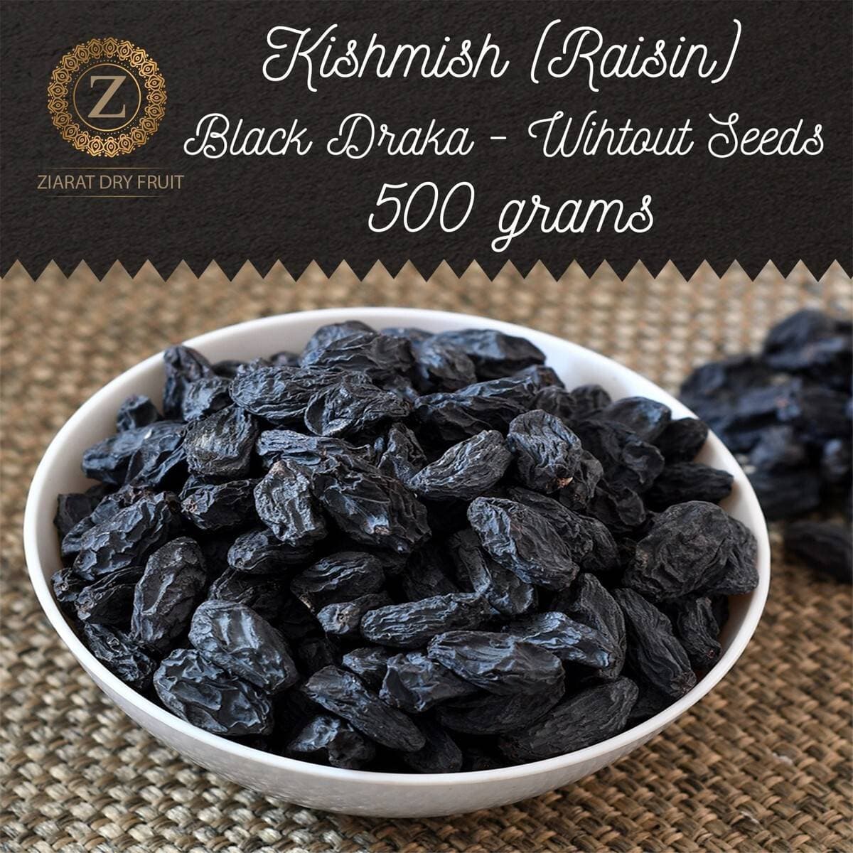 Fresh Raisin Black Draka Without Seeds - Pack of 500 Grams Kishmish