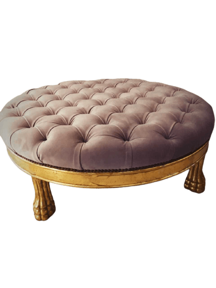 4 Legged Carved Round Ottoman Beige - 1 Piece