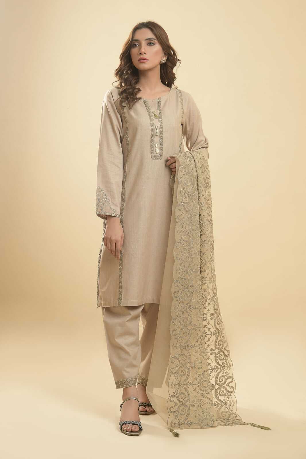 Needleast Supreme Khaddar Shirt, Trouser & Dupatta Skin Stitched Suit For Women - Pack of 3 PCS
