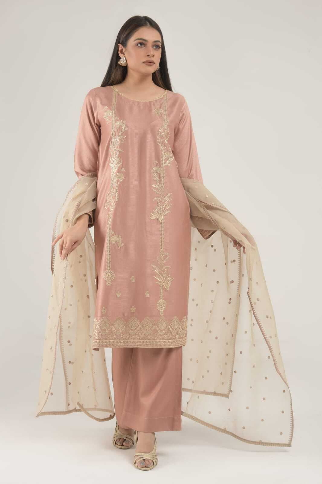 Needleast Supreme Linen Shirt & Dupatta Peach Color Stitched Suit For Women - Pack of 2 PCS