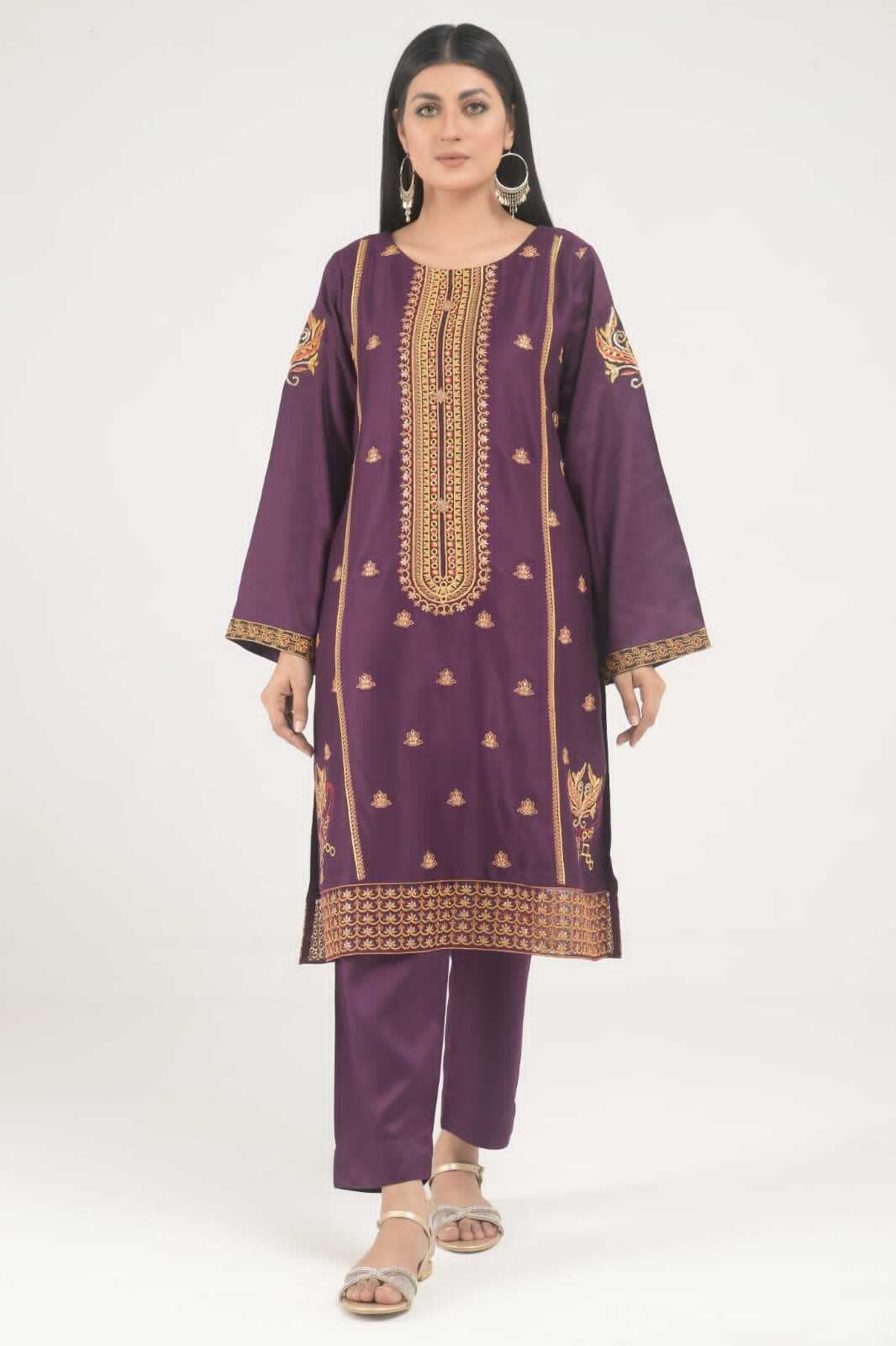 Needleast Linen Shirt & Trouser Dark Purple Color Stitched Suit For Women - Pack of 2 PCS