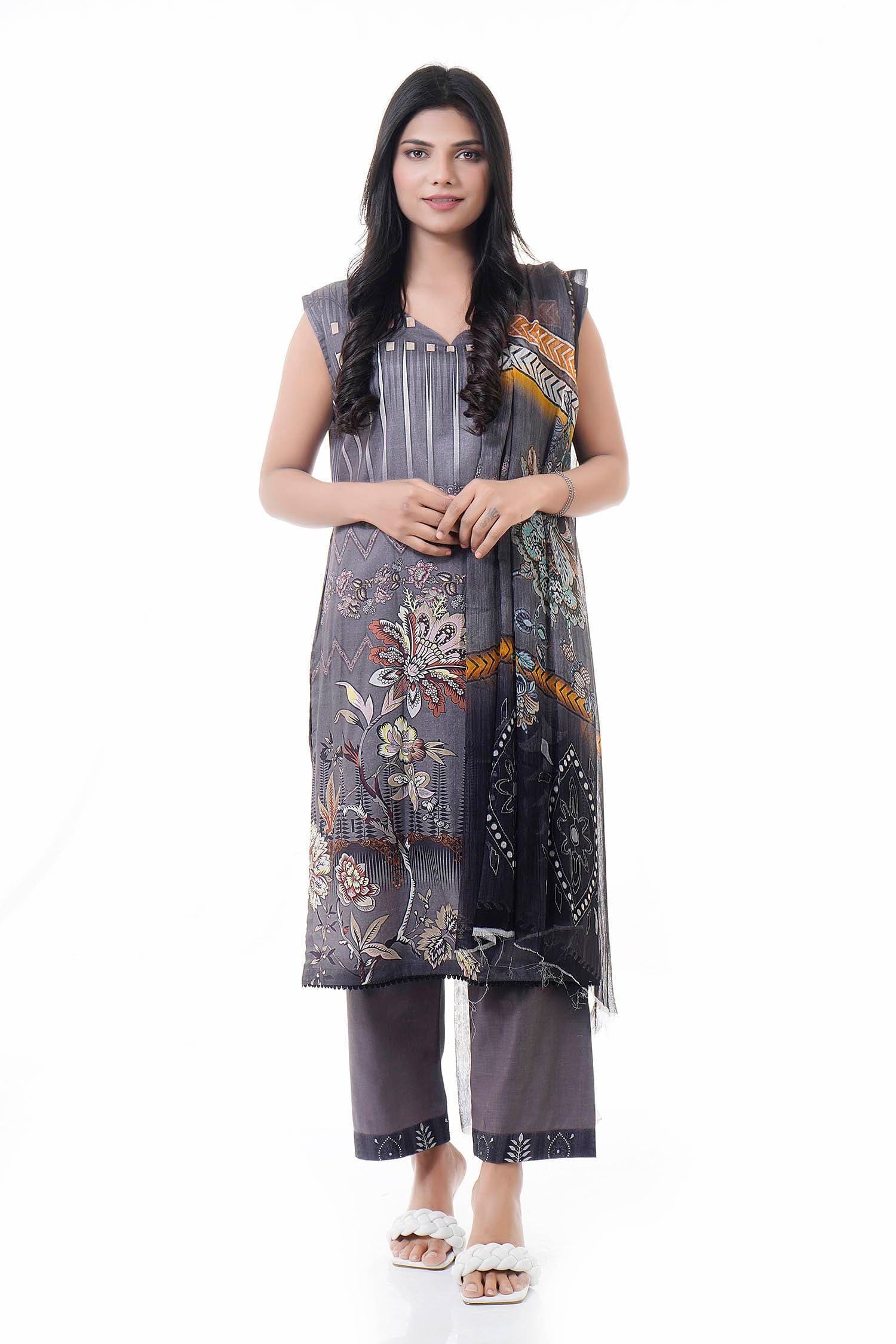 Summer Collection Digital Printed 3 Piece Lawn Suits With Daimond Lawn Dupatta - DDS-10
