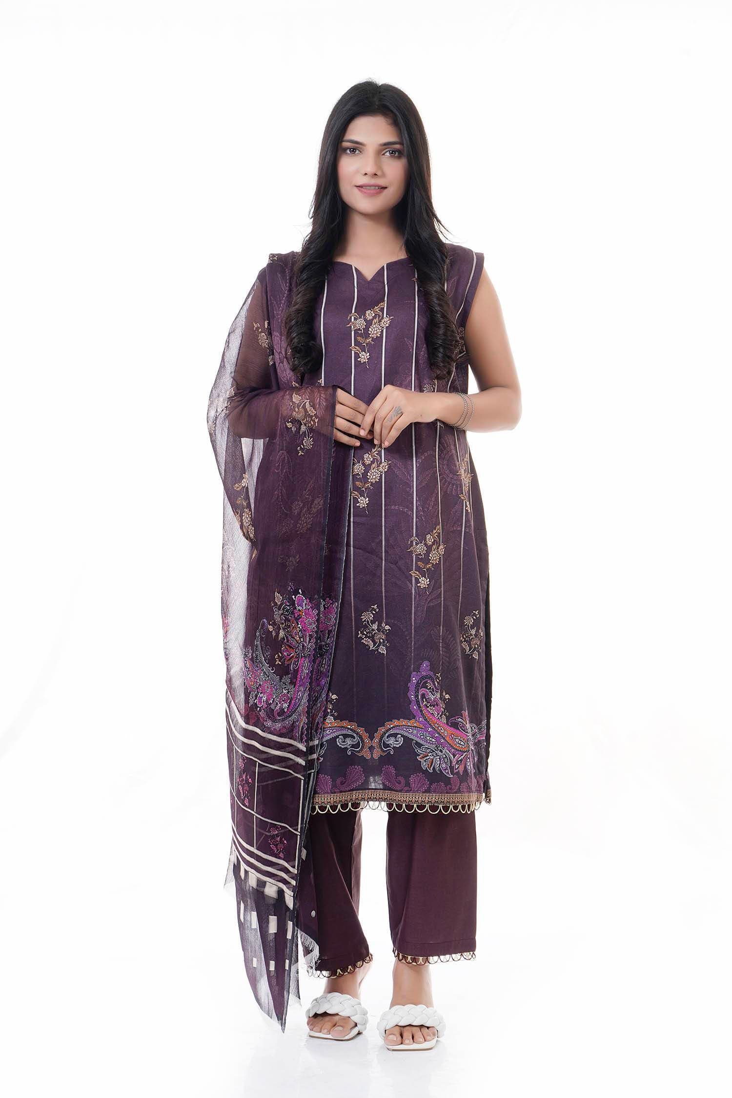 Summer Collection Digital Printed 3 Piece Lawn Suits With Daimond Lawn Dupatta - DDS-12