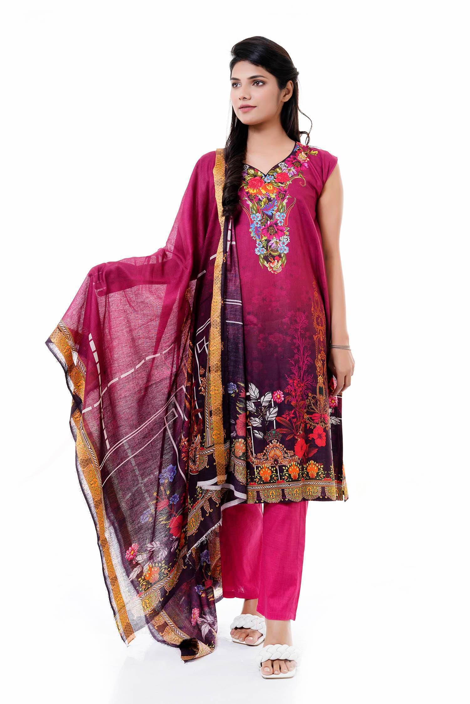 Summer Collection Digital Printed 3 Piece Lawn Suits With Daimond Lawn Dupatta - DDS-15