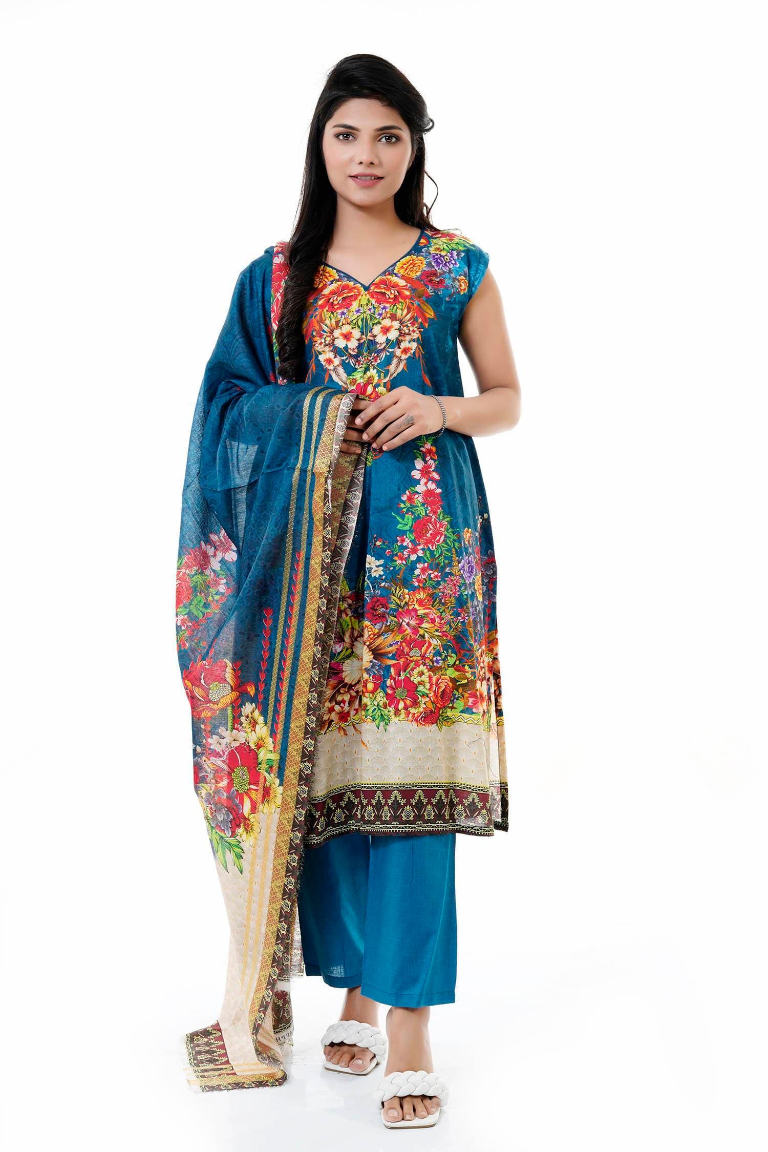 Summer Collection Digital Printed 3 Piece Lawn Suits With Daimond Lawn Dupatta - DDS-16