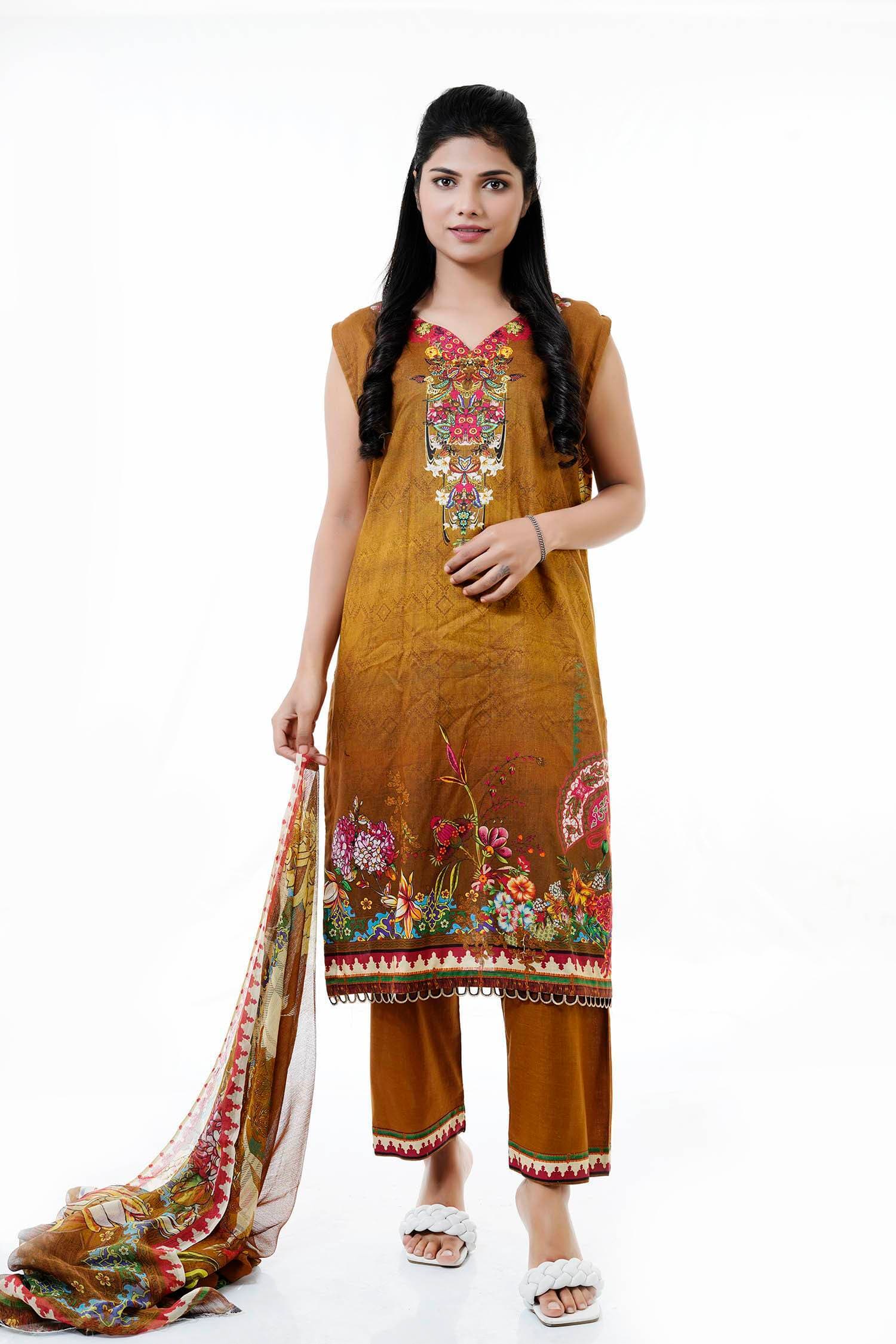 Summer Collection Digital Printed 3 Piece Lawn Suits With Daimond Lawn Dupatta - DDS-18