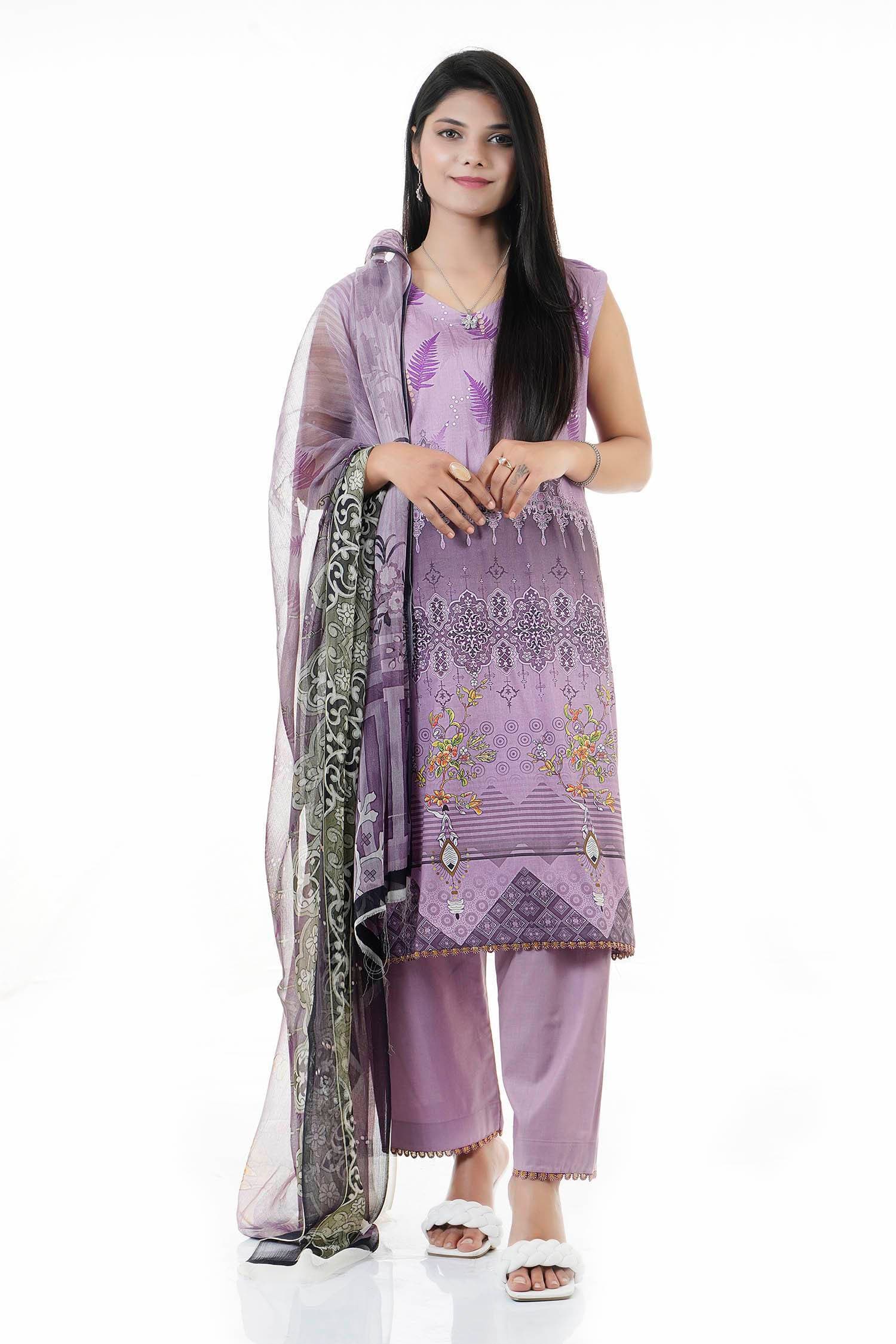 Summer Collection Digital Printed 3 Piece Lawn Suits With Daimond Lawn Dupatta - DDS-05