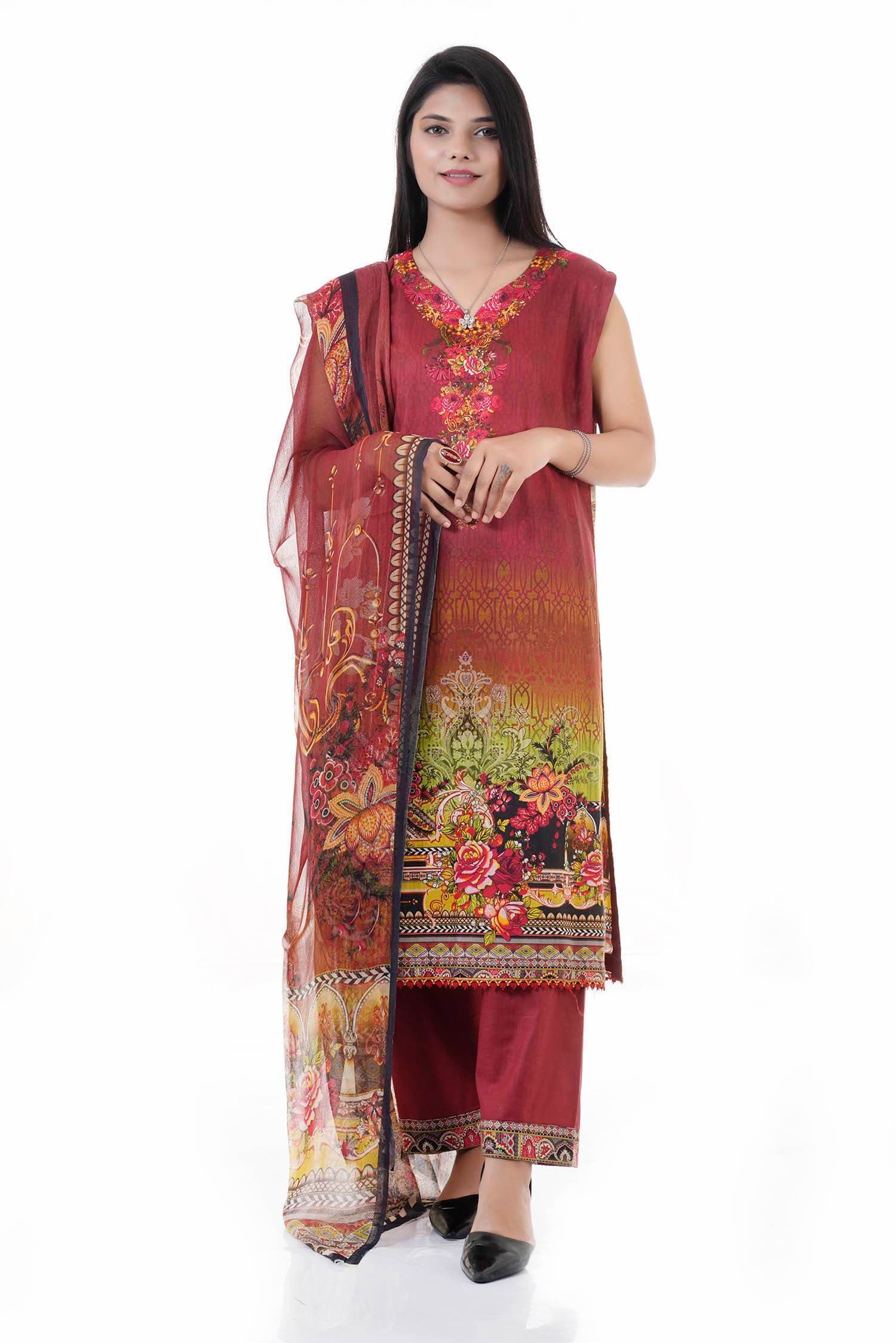 Summer Collection Digital Printed 3 Piece Lawn Suits With Daimond Lawn Dupatta - DDS-07