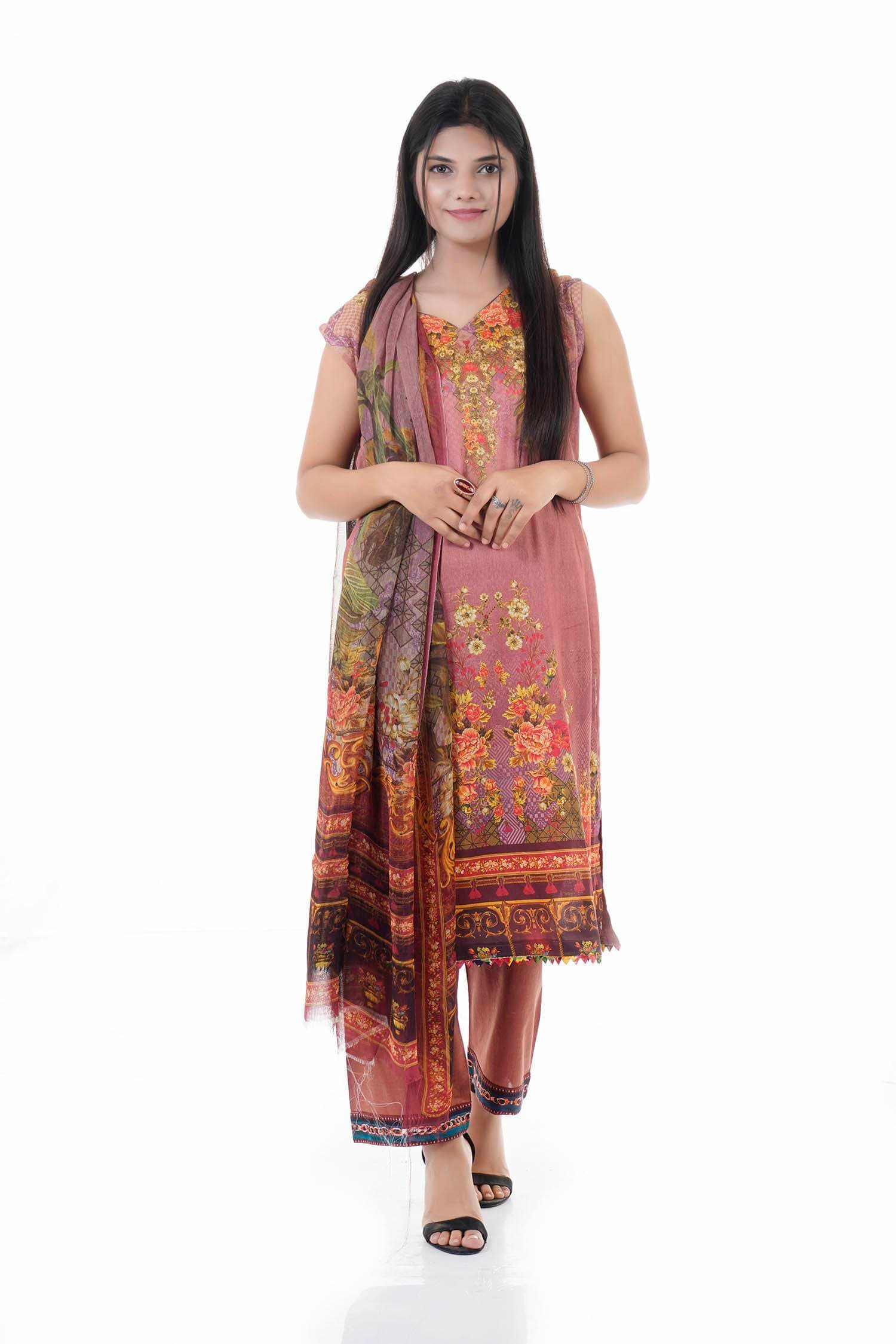Summer Collection Digital Printed 3 Piece Lawn Suits With Daimond Lawn Dupatta - DDS-09