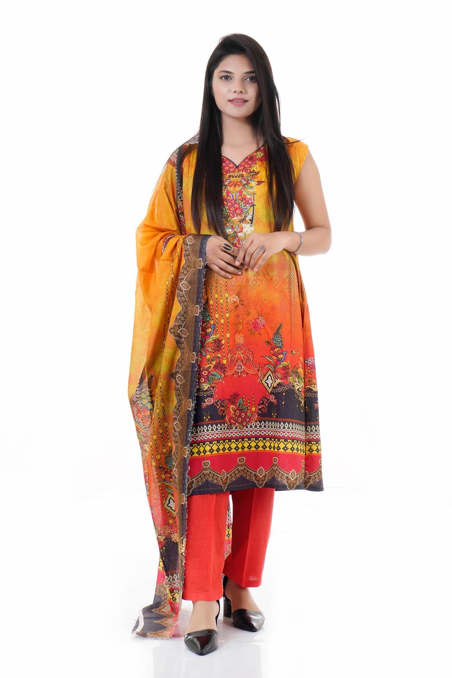 Summer Collection Digital Printed 3 Piece Lawn Suits With Daimond Lawn Dupatta - DDS-11
