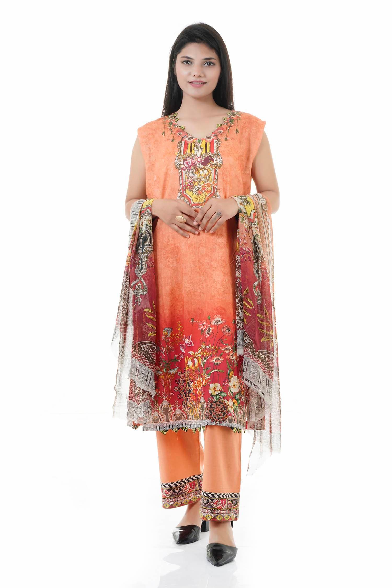 Summer Collection Digital Printed 3 Piece Lawn Suits With Chiffon Dupatta - DCS-14