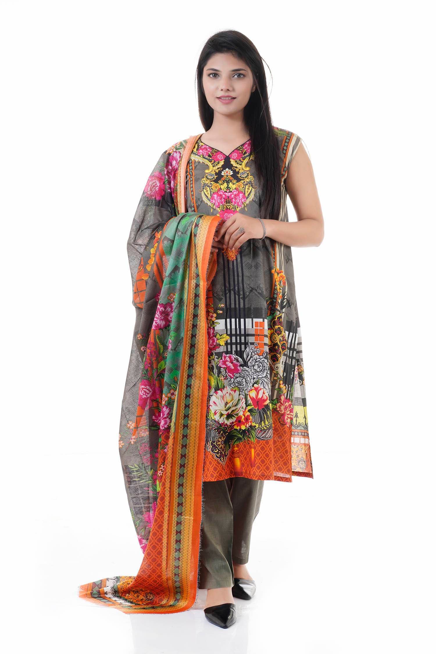 Summer Collection Digital Printed 3 Piece Lawn Suits With Chiffon Dupatta - DCS-16