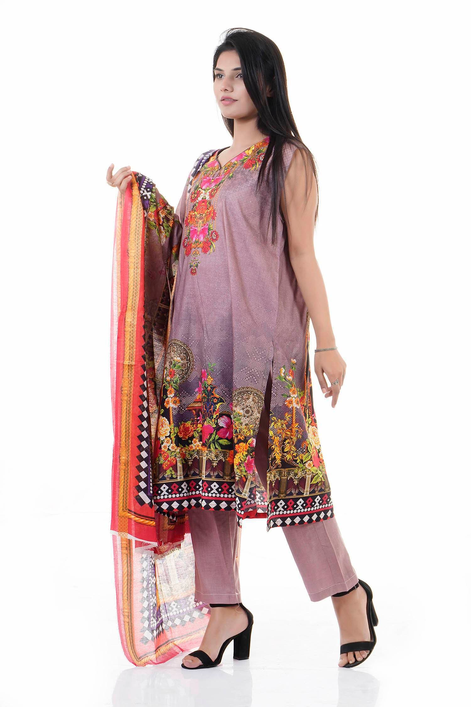 Summer Collection Digital Printed 3 Piece Lawn Suits With Chiffon Dupatta - DCS-21