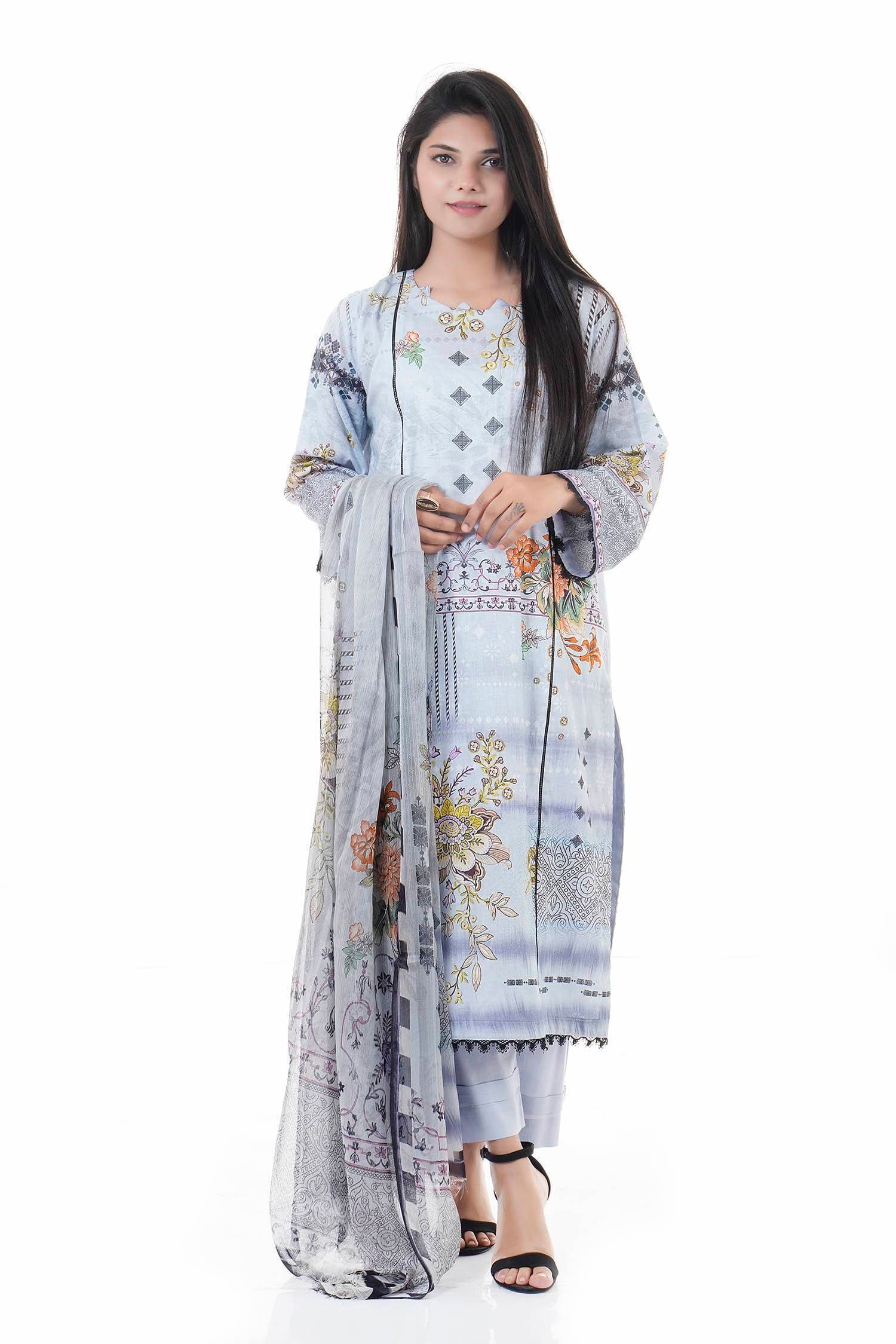 Summer Collection Digital Printed 3 Piece Lawn Suits With Chiffon Dupatta - DCS-02