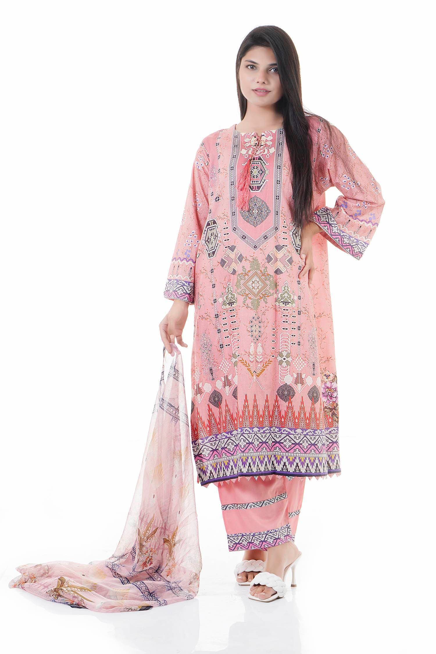 Summer Collection Digital Printed 3 Piece Lawn Suits With Chiffon Dupatta - DCS-05