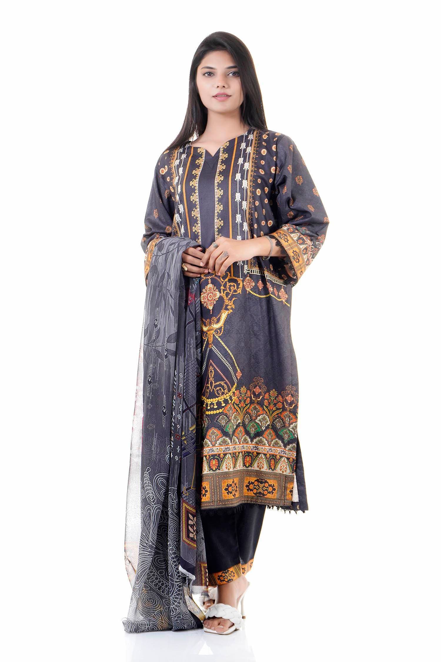 Summer Collection Digital Printed 3 Piece Lawn Suits With Chiffon Dupatta - DCS-06