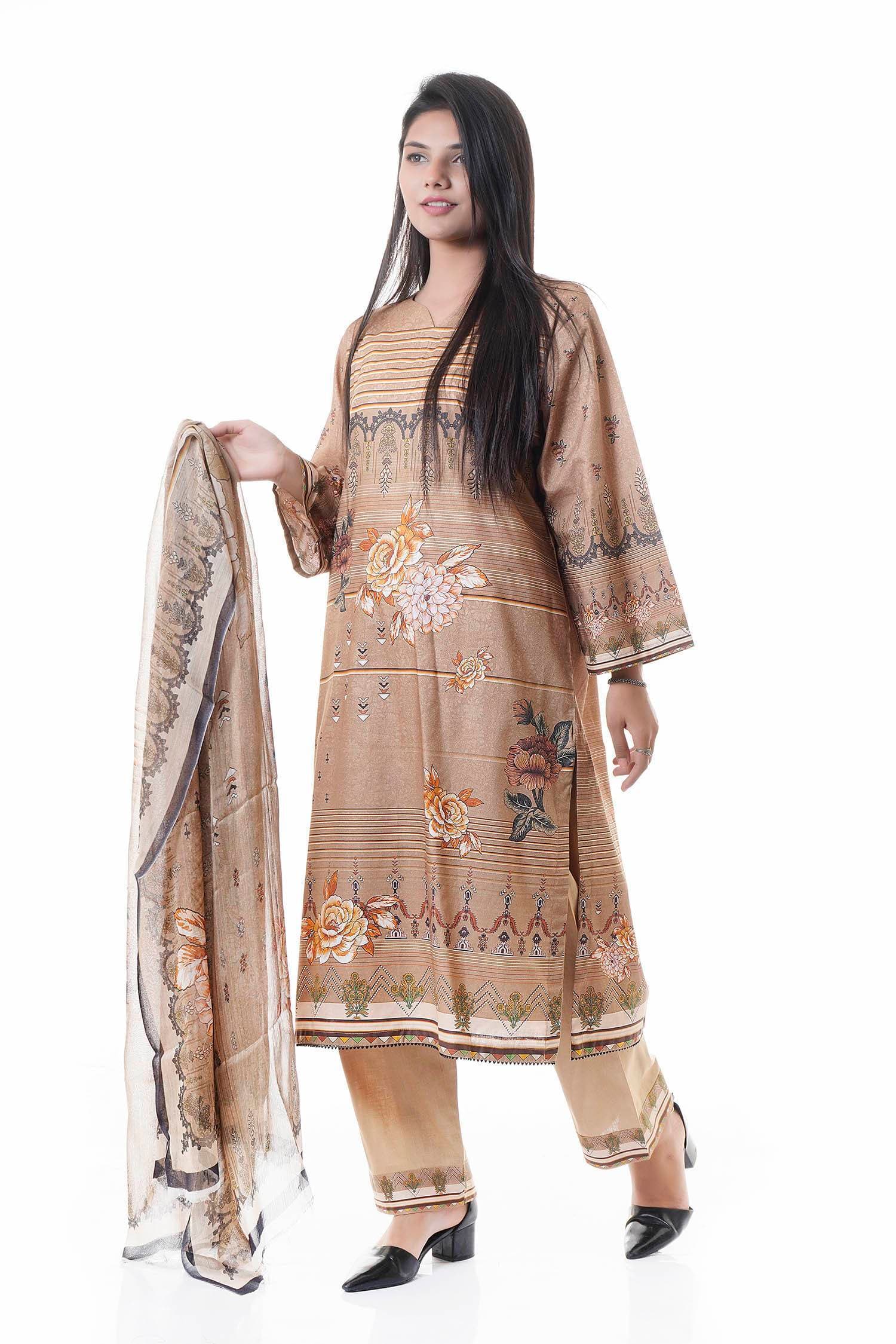 Summer Collection Digital Printed 3 Piece Lawn Suits With Chiffon Dupatta - DCS-07