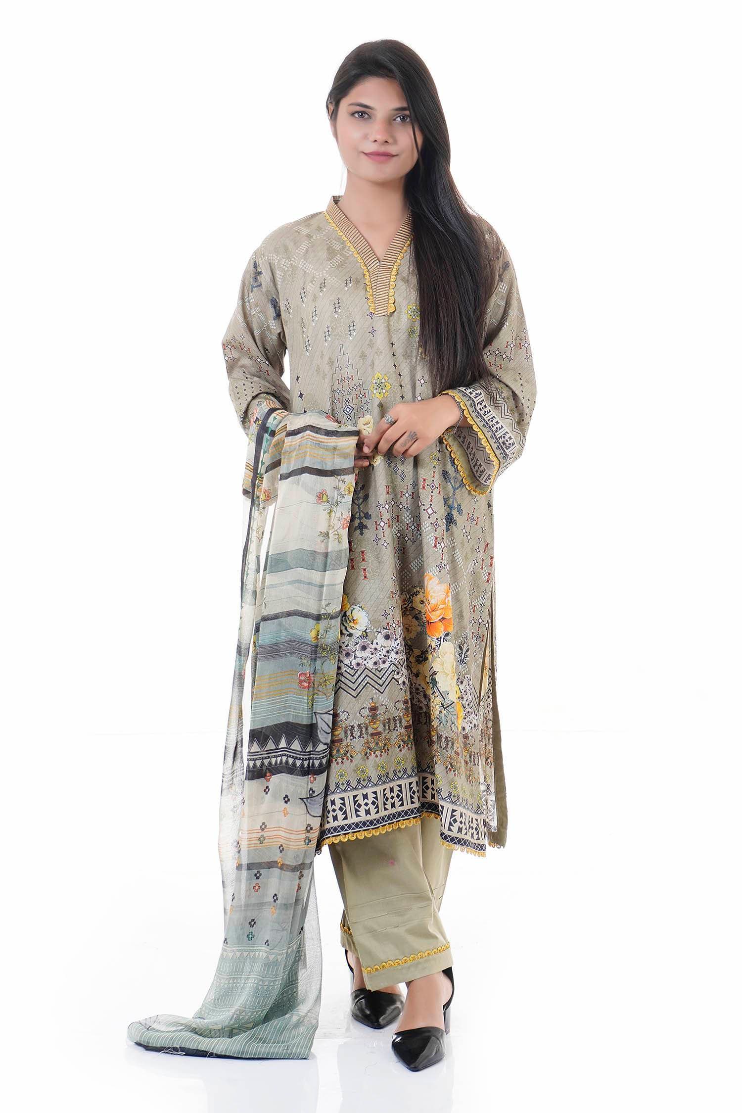 Summer Collection Digital Printed 3 Piece Lawn Suits With Chiffon Dupatta - DCS-08