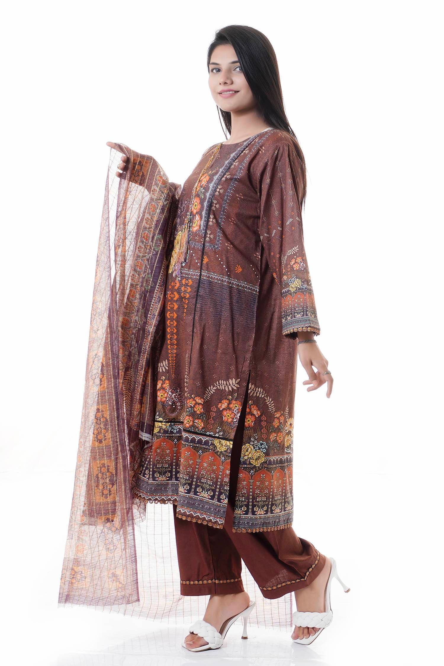 Summer Collection Digital Printed 3 Piece Lawn Suits With Chiffon Dupatta - DCS-09