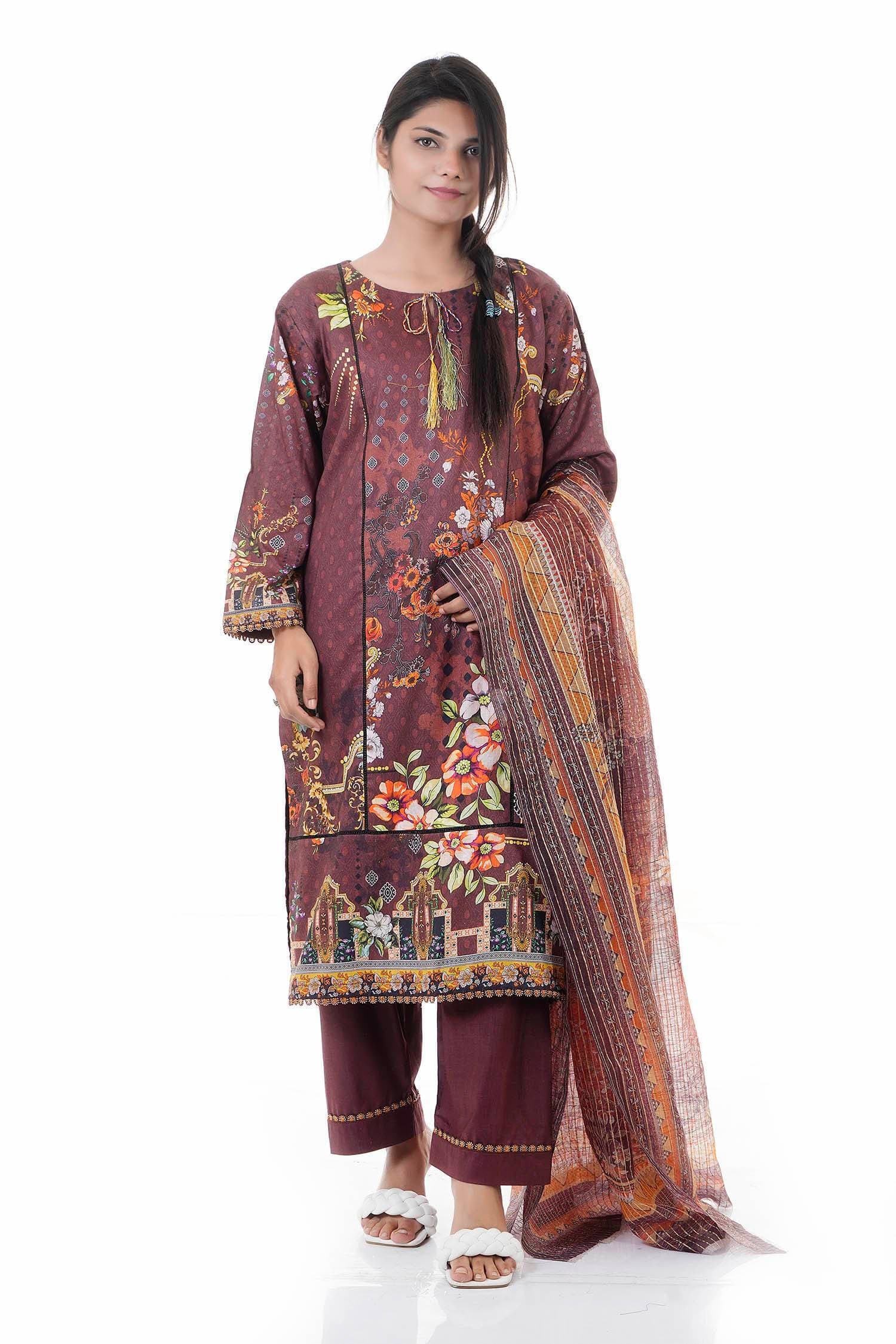 Summer Collection Digital Printed 3 Piece Lawn Suits With Chiffon Dupatta - DCS-12