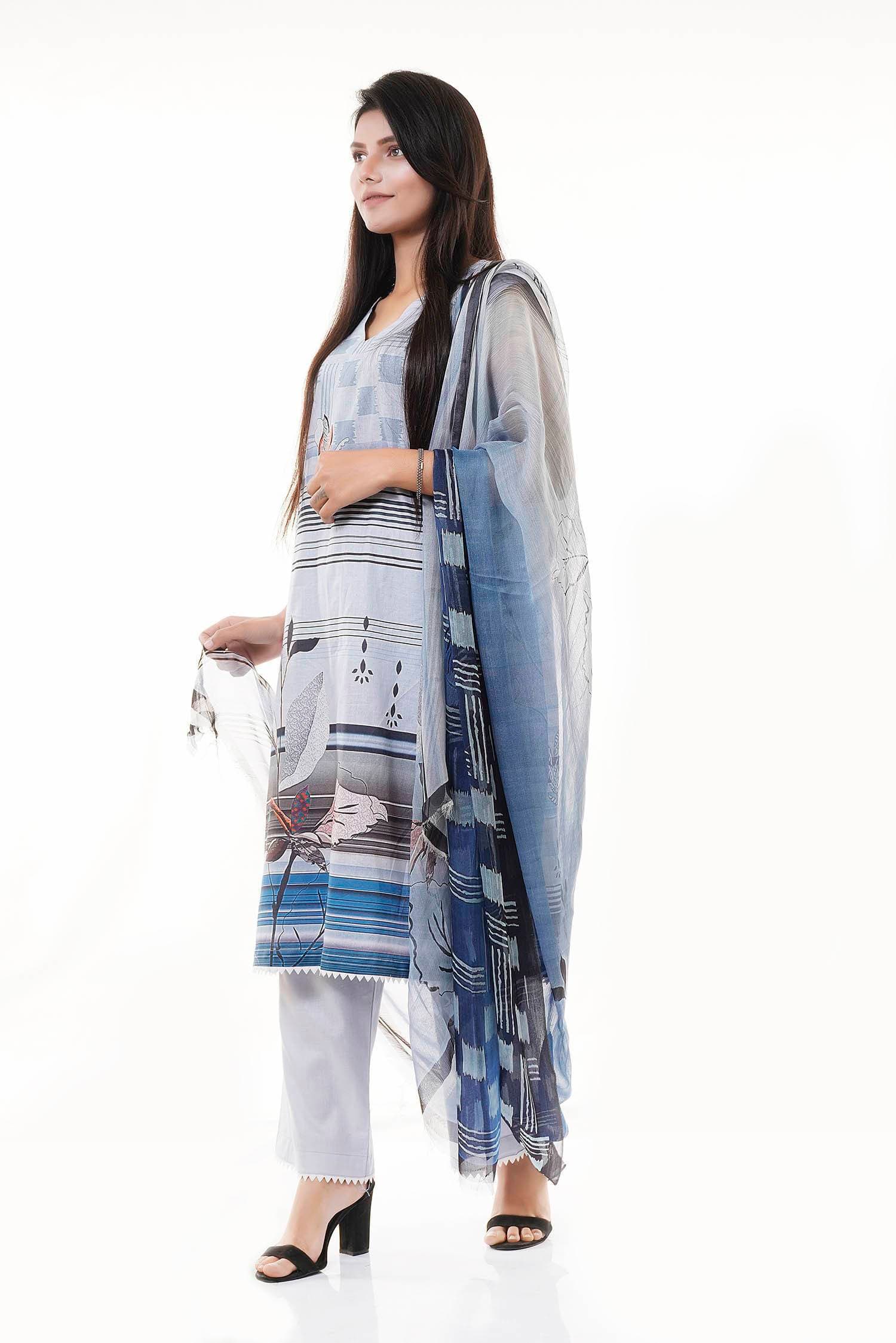 Summer Collection Digital Printed 3 Piece Lawn Suits With Daimond Lawn Dupatta - DDS-01