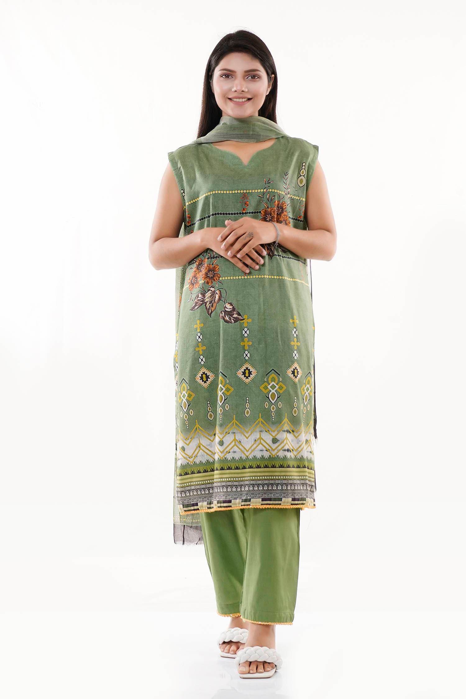 Summer Collection Digital Printed 3 Piece Lawn Suits With Daimond Lawn Dupatta - DDS-04