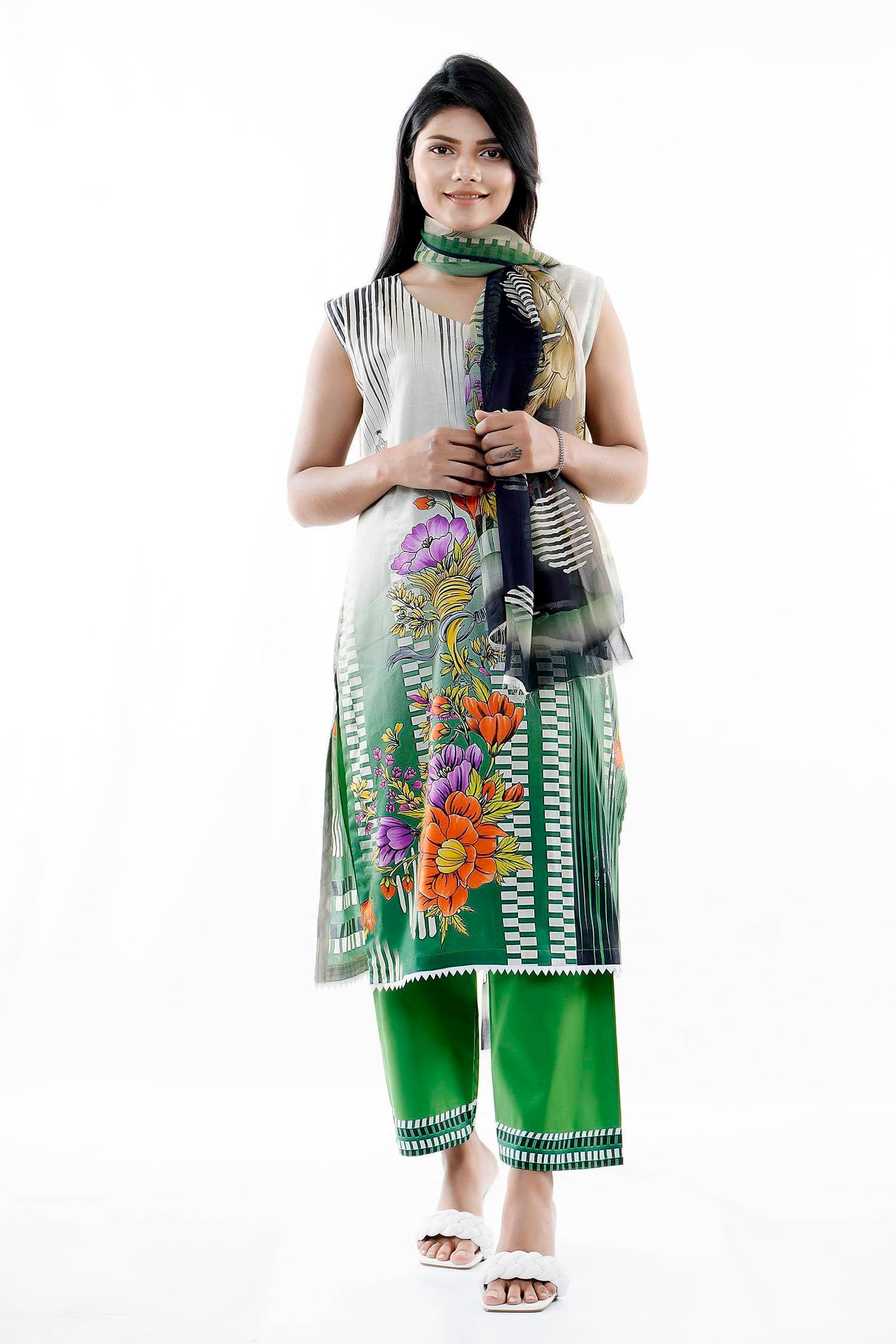 Summer Collection Digital Printed 3 Piece Lawn Suits With Daimond Lawn Dupatta - DDS-13