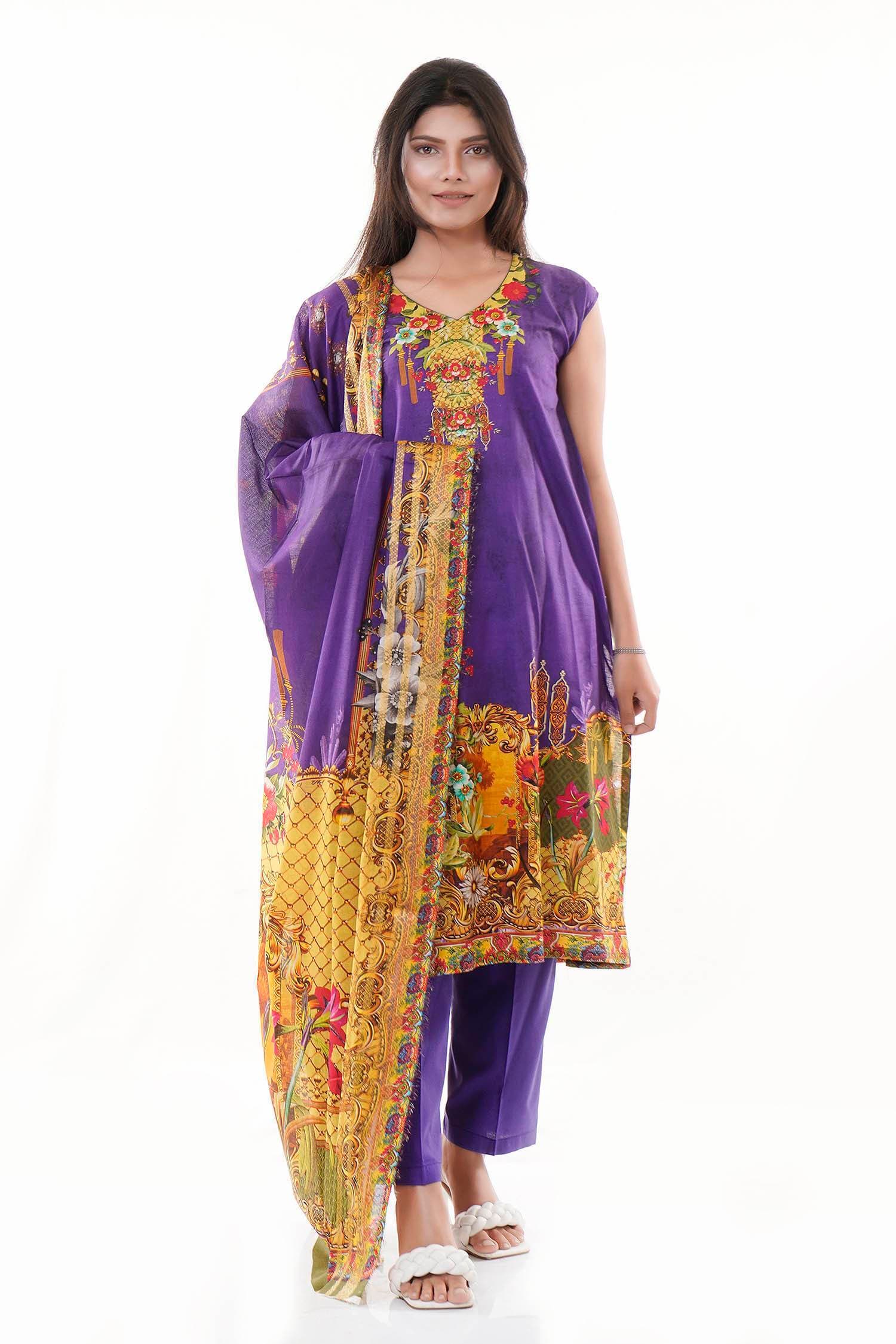 Summer Collection Digital Printed 3 Piece Lawn Suits With Chiffon Dupatta - DCS-21