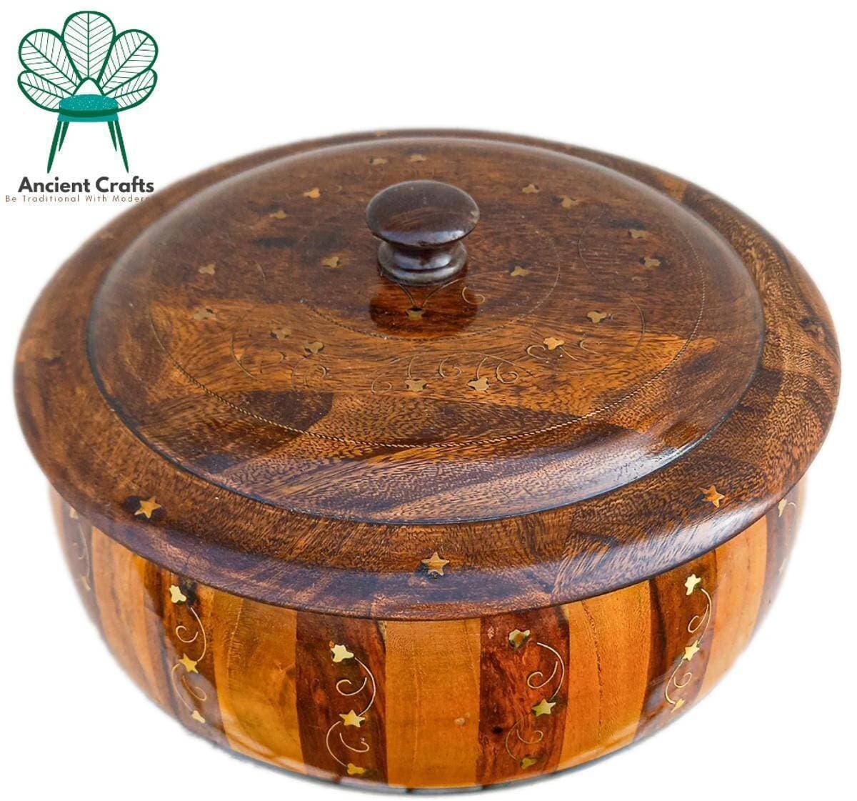 Brass Work Wooden Hot Pot Kitchen Accessories 12 X 12 Inch - 1 Piece